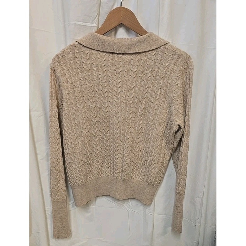 Spartina 449 Cable knit Oatmeal Sweater Cardigan L Cottagecore Quiet Luxury - Picture 3 of 7